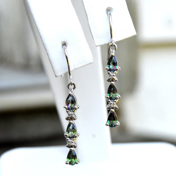 1.51ctw Mystic Topaz Diamond Dangle Earrings 925 Sterling Silver - Picture 2 of 7